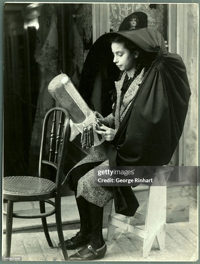 Girl in Valetta Costume Making Famous Maltese Lace