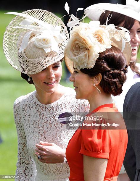 Catherine, Duchess of Cambridge and Crown Princess Mary of Denmark attend day 2 of Royal Ascot at Ascot Racecourse on June 15, 2016 in Ascot, England.