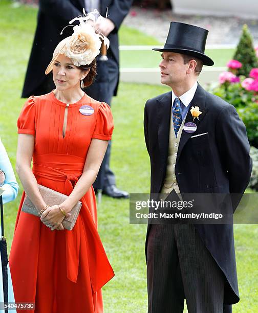 Crown Princess Mary of Denmark and Prince Edward, Earl of Wessex attend day 2 of Royal Ascot at Ascot Racecourse on June 15, 2016 in Ascot, England.