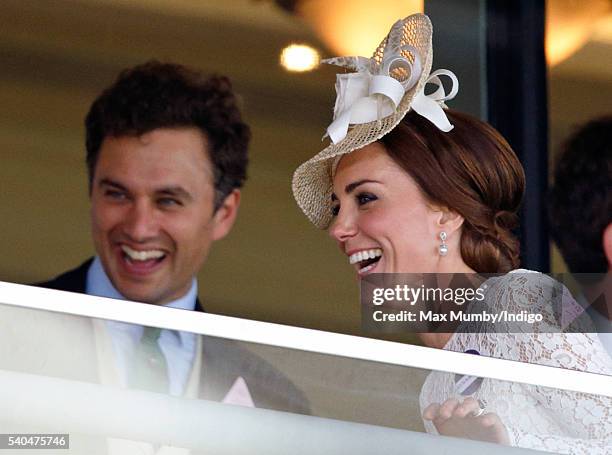 Thomas van Straubenzee and Catherine, Duchess of Cambridge watch the racing as they attend day 2 of Royal Ascot at Ascot Racecourse on June 15, 2016...