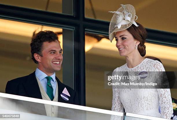 Thomas van Straubenzee and Catherine, Duchess of Cambridge watch the racing as they attend day 2 of Royal Ascot at Ascot Racecourse on June 15, 2016...