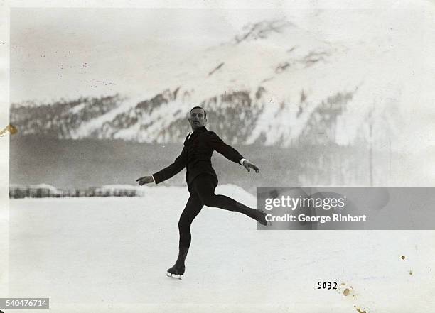 Grafstroem, amateur champion of the world, skating the ice carnival at the Palace Hotel, St. Moritz.