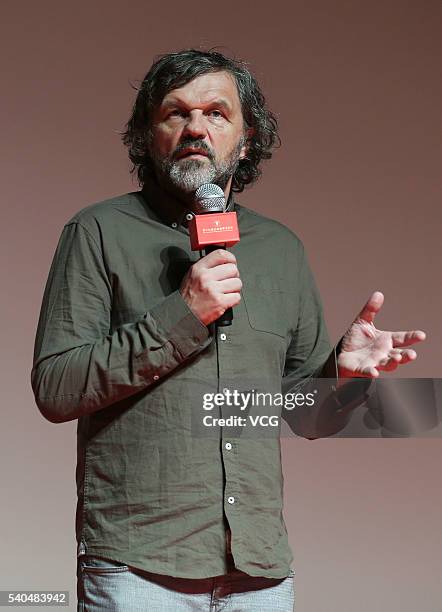 Serbian film director Emir Kusturica attends a fan meeting for his new movie "Underground" during the 19th Shanghai International Film Festival on...