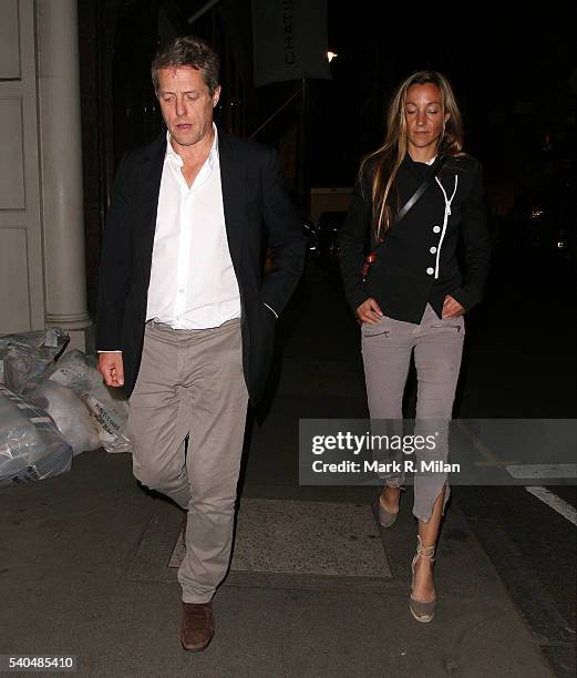 Hugh Grant and Anna Eberstein sighting on June 15, 2016 in London, England.