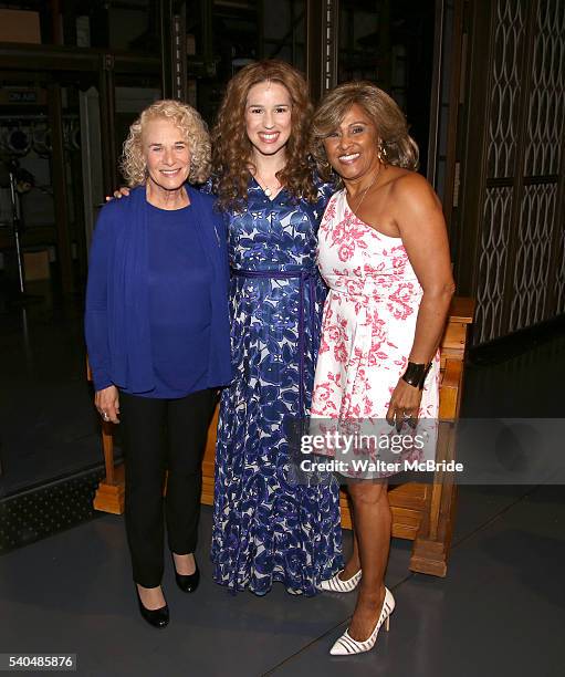 Carole King, Chilina Kennedy and Darlene Love backstage celebrate the 1000th performance of 'Beautiful - The Carole King Musical' at Stephen Sondheim...