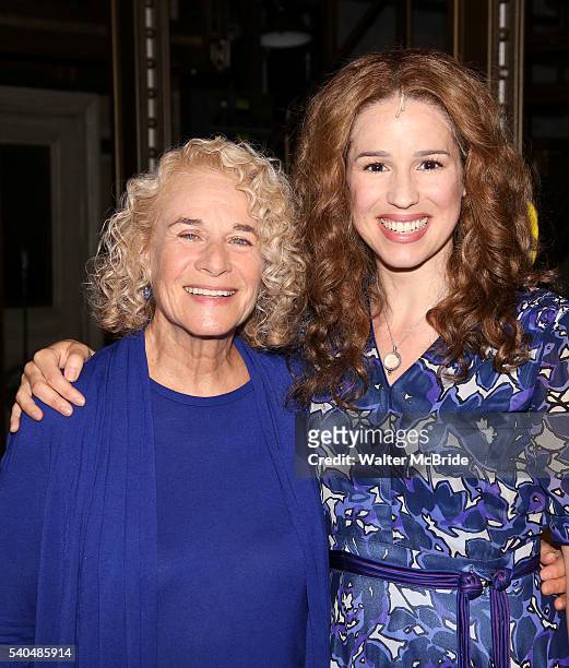 Carole King and Chilina Kennedy backstage celebrate the 1000th performance of 'Beautiful - The Carole King Musical' at Stephen Sondheim Theatre on...