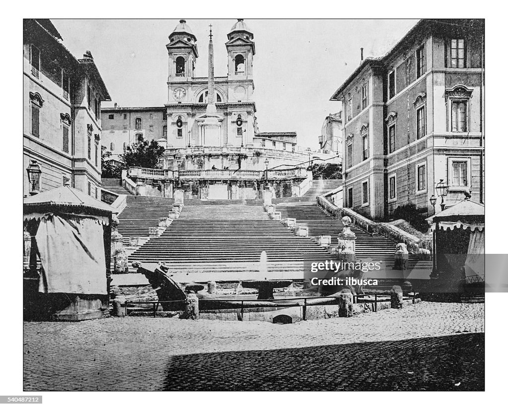 Antique photograph of the Spanish Steps in Rome (Italy)-19th century