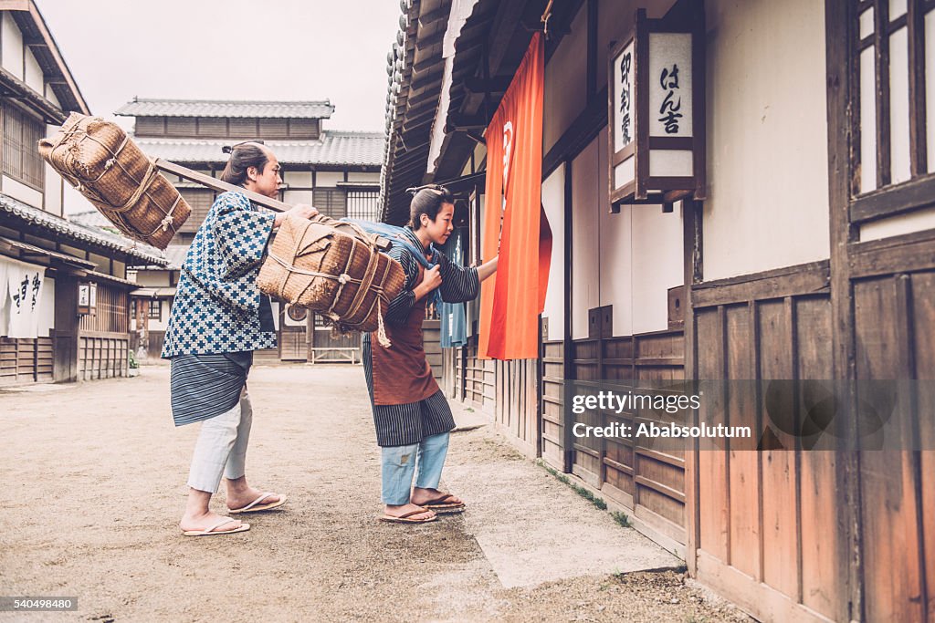 日本の農民、バーデンと彼の息子、江戸時代、京都