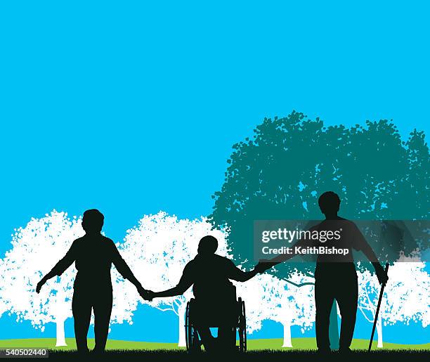 stockillustraties, clipart, cartoons en iconen met senior friends at park background - paralysis