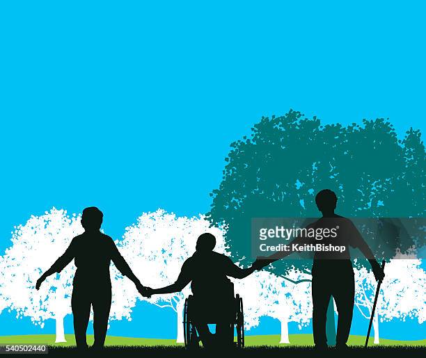 senior friends at park background - paraplegic stock illustrations
