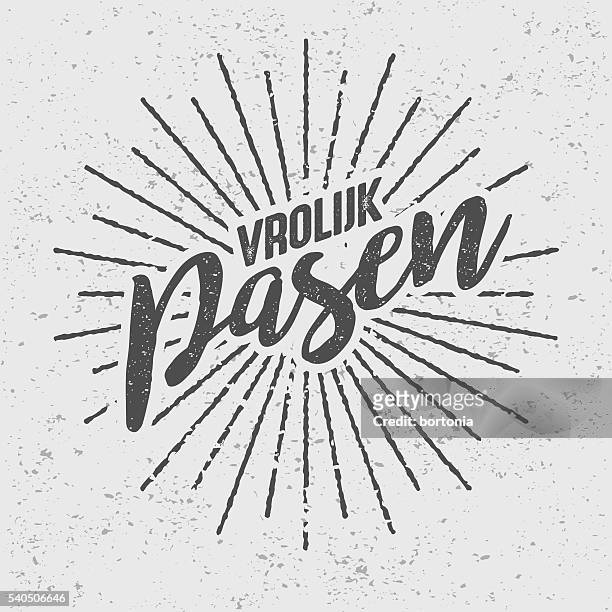 ilustrações de stock, clip art, desenhos animados e ícones de vrolijk pasen ( &#39;happy easter'em neerlandês) vintage ecrã print - pasen