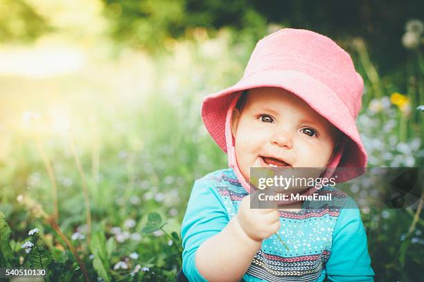 discovering nature - baby girls stock pictures, royalty-free photos & images