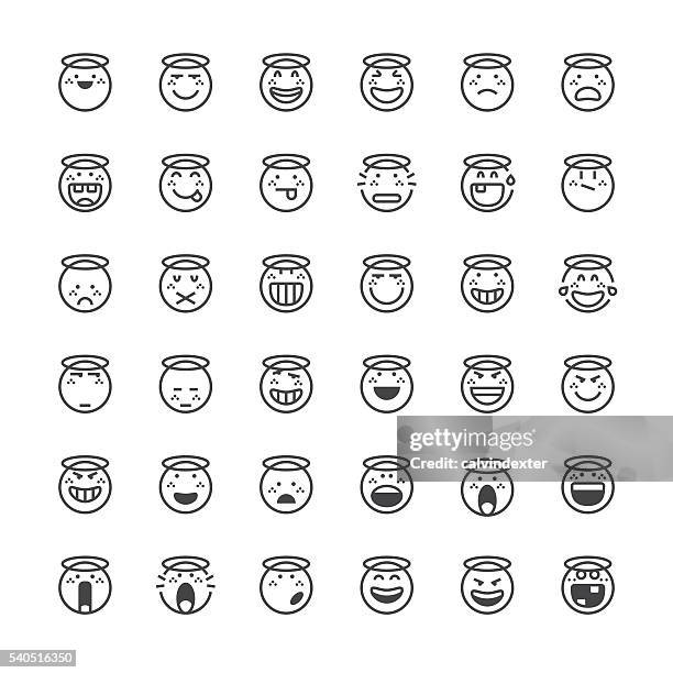 emoticons set 17 | thin line series - uncomfortable conversation stock illustrations