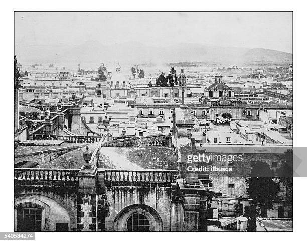 ilustrações de stock, clip art, desenhos animados e ícones de fotografia antiga de vista panorâmica de cidade do méxico (méxico) -19th século - cidade do méxico