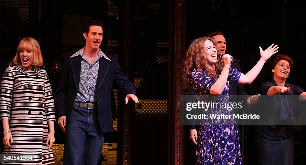 Jessica Keenan Wynn, Scott J. Campbell, Chilina Kennedy, Paul Anthony Stewart and Liz Larsen during the curtain call of the 1000th performance of...