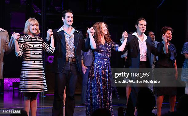 Jessica Keenan Wynn, Scott J. Campbell, Chilina Kennedy, Paul Anthony Stewart and Liz Larsen during the curtain call of the 1000th performance of...