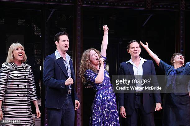 Jessica Keenan Wynn, Scott J. Campbell, Chilina Kennedy, Paul Anthony Stewart and Liz Larsen during the curtain call of the 1000th performance of...