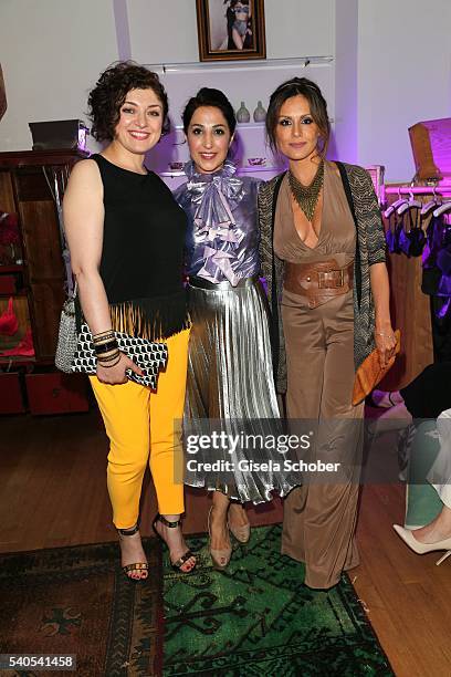 Nahid Shahalimi, Laila Hamidi and Nazan Eckes during the 'Triumph Maison Party' at Palais Nr. 6 Schloss Nymphenburg on June 15, 2016 in Munich,...