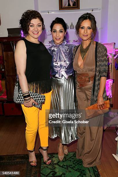 Nahid Shahalimi, Laila Hamidi and Nazan Eckes during the 'Triumph Maison Party' at Palais Nr. 6 Schloss Nymphenburg on June 15, 2016 in Munich,...