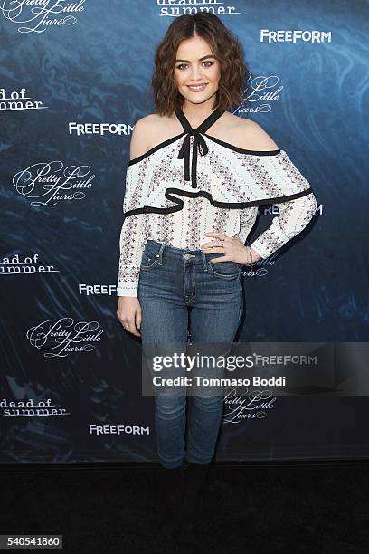 Actress Lucy Hale attends the premiere of ABC Family's "Dead of Summer" and "Pretty Little Liars" Season 7 held at the Hollywood Forever on June 15,...