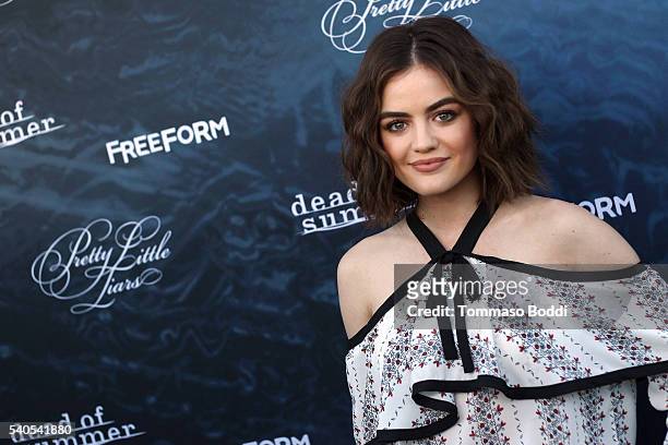 Actress Lucy Hale attends the premiere of ABC Family's "Dead of Summer" and "Pretty Little Liars" Season 7 held at the Hollywood Forever on June 15,...