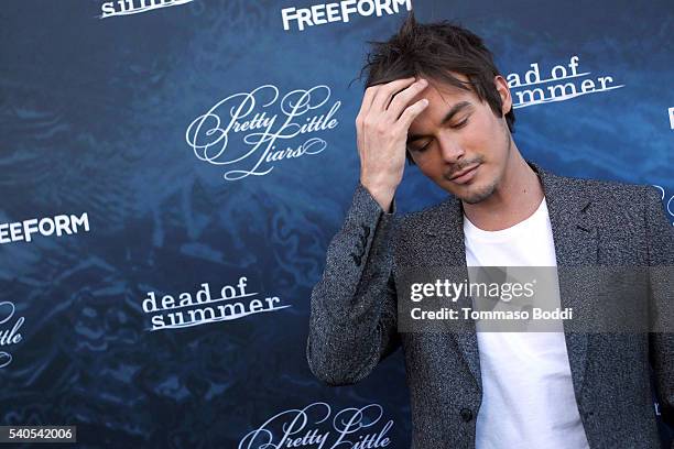 Actor Tyler Blackburn attends the premiere of ABC Family's "Dead of Summer" and "Pretty Little Liars" Season 7 held at the Hollywood Forever on June...
