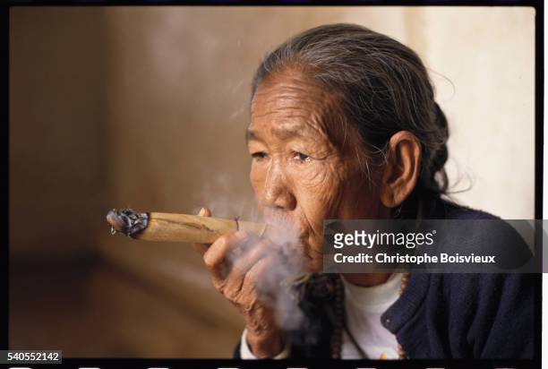 woman smoking cheroot - cheroot imagens e fotografias de stock
