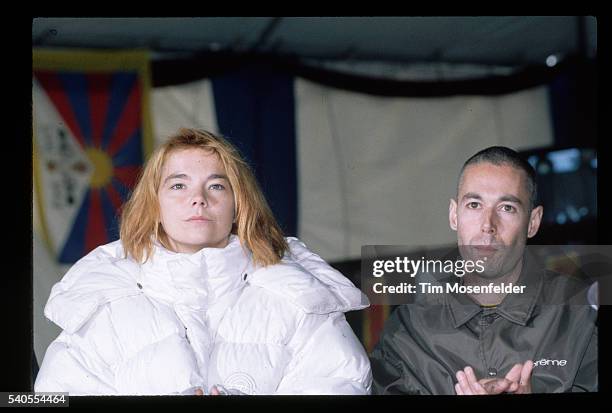 Musicians Bjork and Adam "MCA" Yauch of the Beastie Boys pause during a Tibetan Freedom Concert, San Francisco, June 1996.