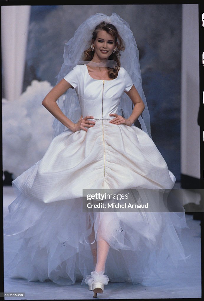 Claudia Schiffer Modelling Chanel Bridal Couture