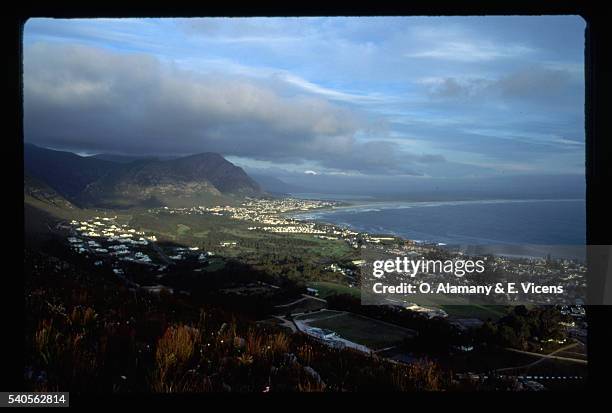 view over hermanus and walker bay, cape province - hermanus stock-fotos und bilder