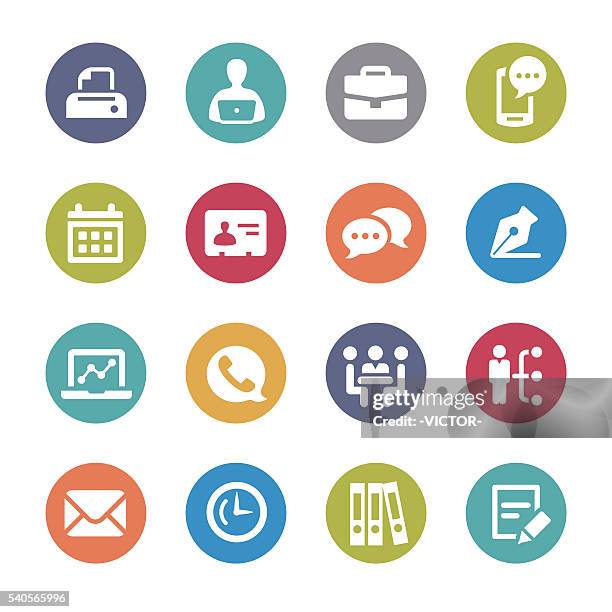 business and office icons set - circle series - green file folder stock illustrations