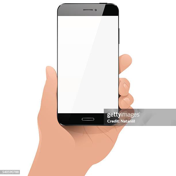 with smart phone in hand - smart phone white background stock illustrations