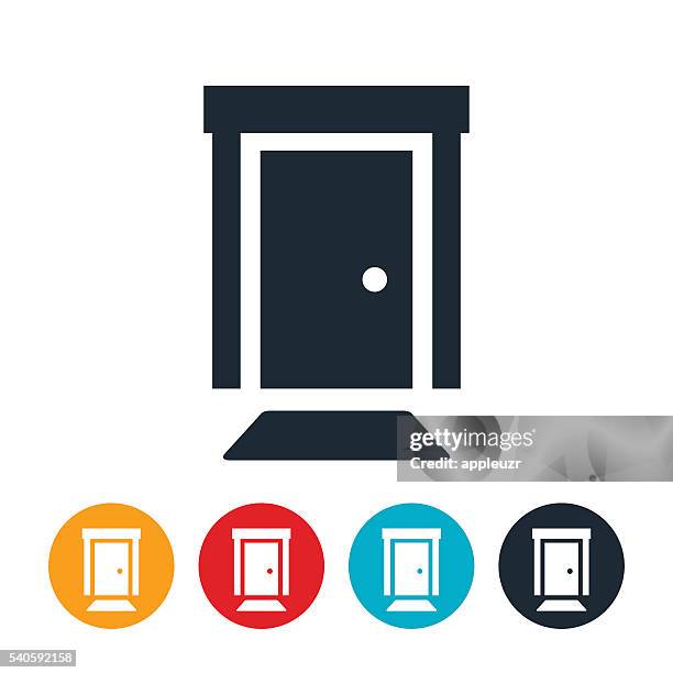 illustrazioni stock, clip art, cartoni animati e icone di tendenza di porta anteriore icona - zerbino