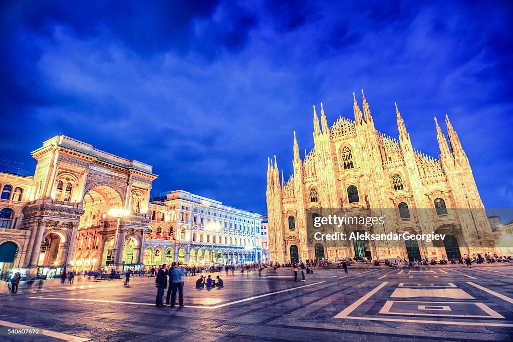 Duomo di Milano and Galleria Vittorio Emanuele at Night, Italy