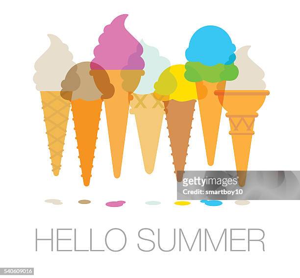 ice cream cornets or cones - melting stock illustrations