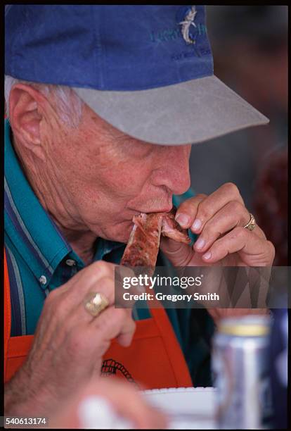 Judge samples entries at the annual World's Championship Bar-B-Que Contest at the Houston Livestock Show and Rodeo.