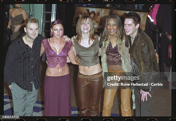 Pop group Liberty X, left to right: Kevin Simm, Michelle Heaton, Jessica Taylor, Kelli Young, and Tony Lundon.