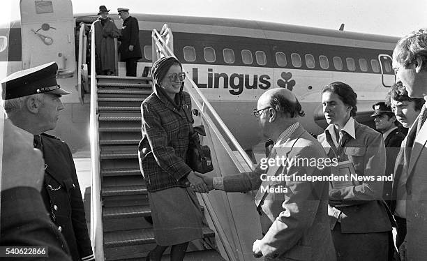 Princess Grace, greeded on her arrival at Dublin Airport by Mr David Andrews, Minister of State at the Department of Foreign Affairs also in the...