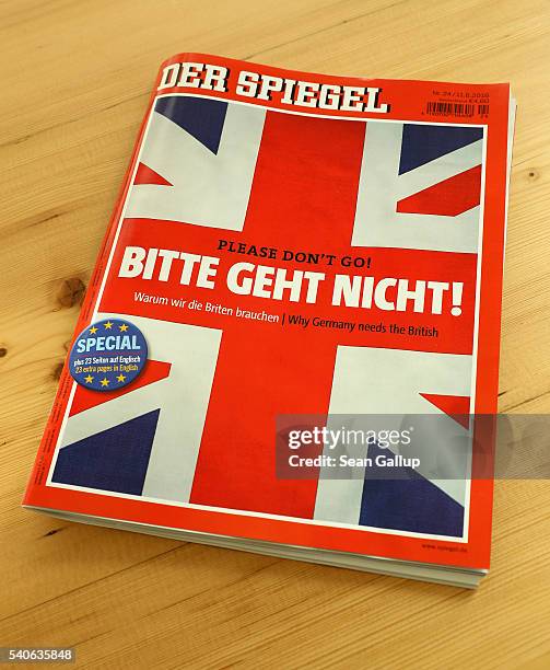 In this photo illustration, The German newsweekly magazine Der Spiegel with cover headline of "Please don't go!" in reference to the upcoming...