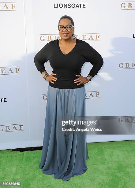 Actress Oprah Winfrey arrives at the premiere of OWN's "Greenleaf" at The Lot on June 15, 2016 in West Hollywood, California.