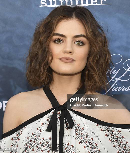 Actress Lucy Hale attends the Premiere of ABC Family's "Pretty Little Liars" Season 7 - Arrivals at Hollywood Forever on June 15, 2016 in Hollywood,...