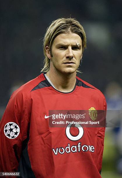 David Beckham of Manchester United during the FA Barclaycard Premiership match between Manchester United and Leeds United held on March 5, 2003 at...