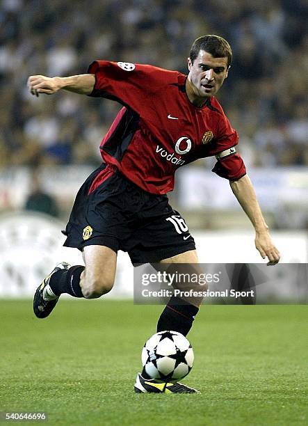 Roy Keane of Manchester United in action during the UEFA Champions League quarter-final first leg against Real Madrid held on April 8, 2003 at the...