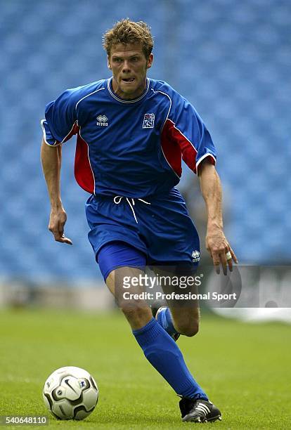 Hermann Hreidarsson of Iceland in action during the FA Summer Tournament friendly international match between Iceland and Japan at the City of...