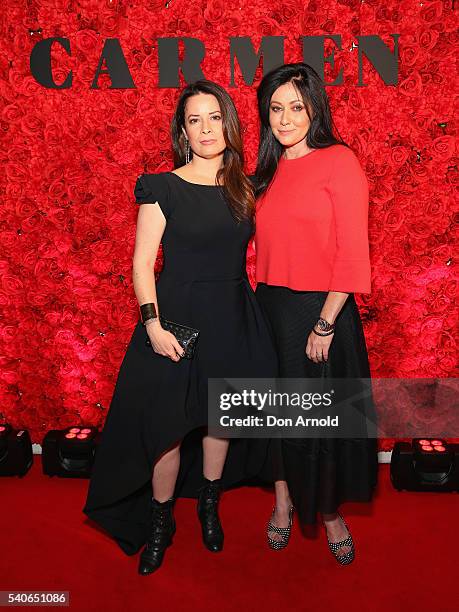 Holly Marie Combs and Shannen Doherty arrive ahead of opening night of Opera Australia's production of Carmen at Sydney Opera House on June 16, 2016...