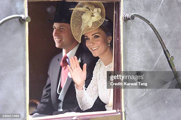 Prince William, Duke of Cambridge and Catherine, Duchess of Cambridge arrive for day 2 of Royal Ascot at Ascot Racecourse on June 15, 2016 in Ascot,...