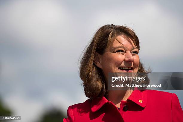 Plaid Cymru Leader Leanne Wood smiles as she and Alex Salmond, former First Minister of Scotland, make a case for Wales and Scotland's place within...