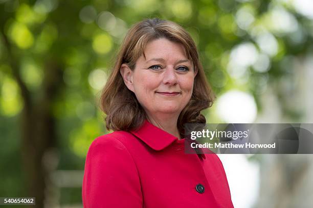 Leanne Wood, leader of Plaid Cymru, poses for a picture during a rally on Queen Street as she and former First Minister of Scotland, Alex Salmond MP,...