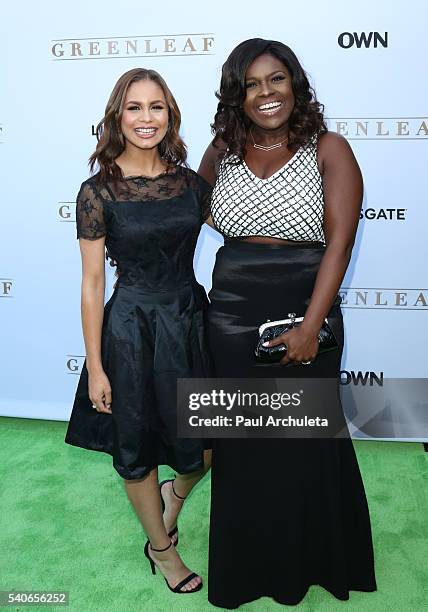 Actors Desiree Ross and Deborah Joy Winans attend the premiere of OWN's "Greenleaf" at The Lot on June 15, 2016 in West Hollywood, California.