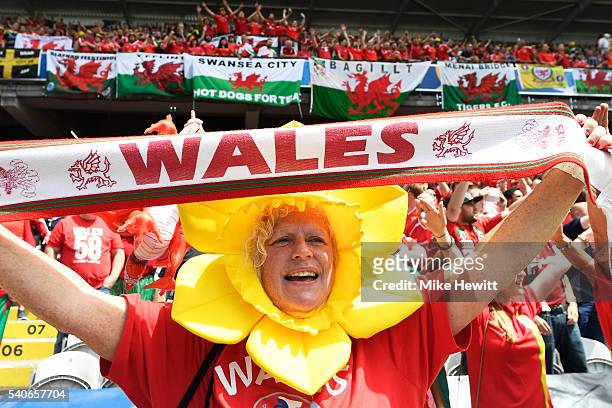Wales fan prior to the UEFA EURO 2016 Group B match between England and Wales at Stade Bollaert-Delelis on June 16, 2016 in Lens, France.